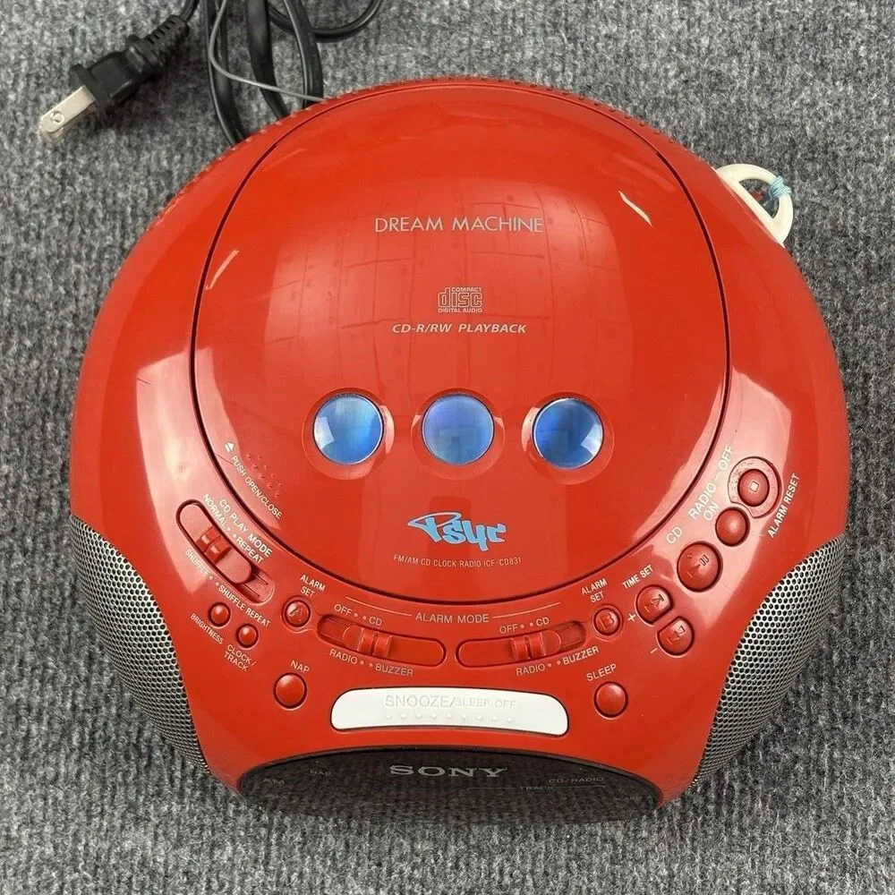 Sony Dream Machine Psyc ICF-CD831 CD Alarm Clock Radio Red Tested Clean Working